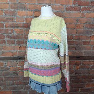 Vintage Lady Clansman Scottish Shetland Wool Pastel Colors Wool Lg Sleeves Sz S
